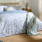 Global Blue Bedding - Abersoch Town Reversible 100% Cotton Duvet Cover Set Sea Blue Wylder