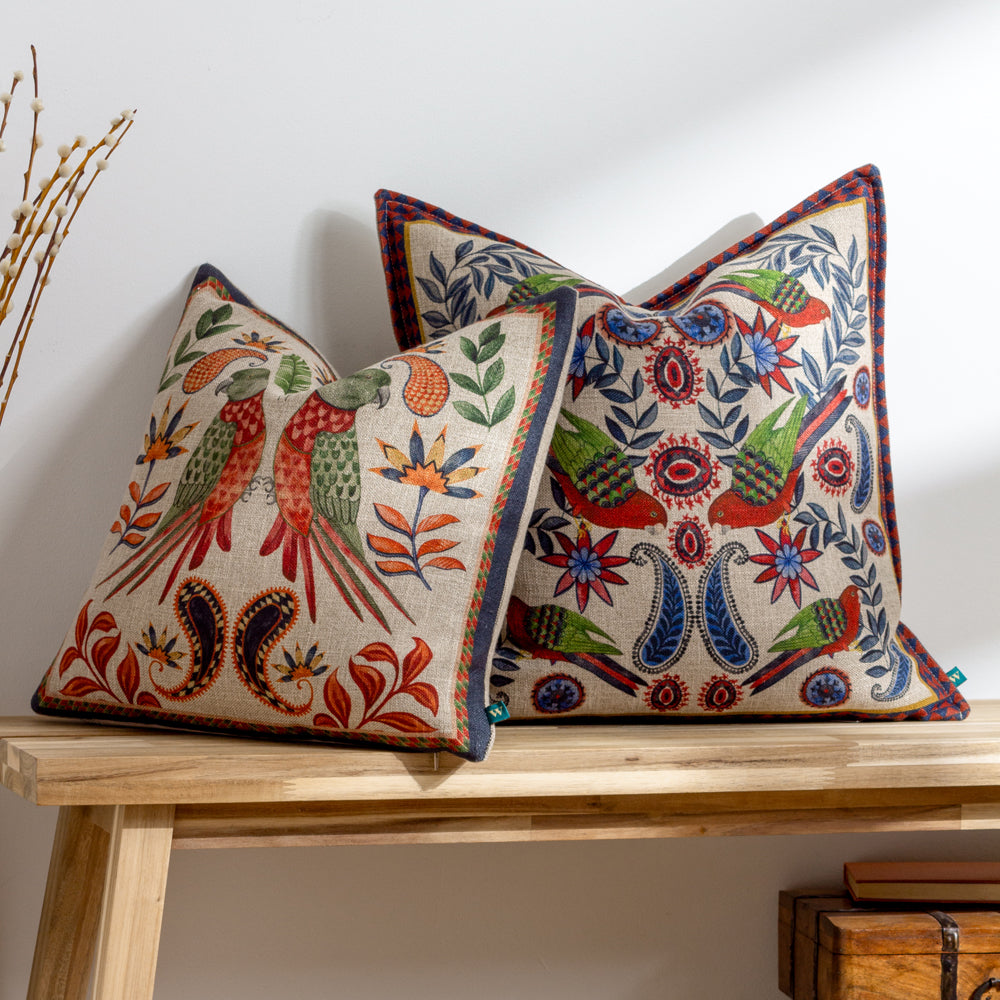 Animal Red Cushions - Akamba Parrot Duo Cushion Cover Cinnabar Red Wylder