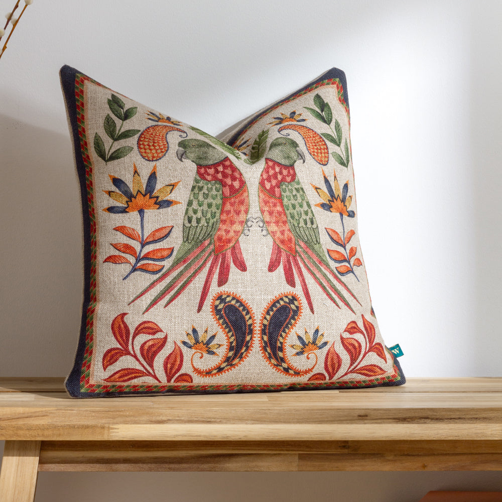 Animal Red Cushions - Akamba Parrot Duo Cushion Cover Cinnabar Red Wylder