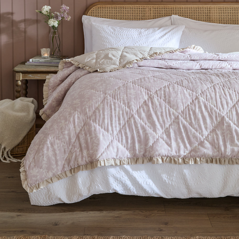 Floral Pink Bedding - Amelia 100% Cotton Quilted Bedspread Blush Wylder