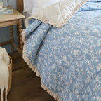 Floral Blue Bedding - Amelia 100% Cotton Quilted Bedspread Delph Blue Wylder