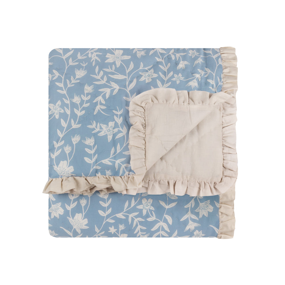 Floral Blue Bedding - Amelia 100% Cotton Quilted Bedspread Delph Blue Wylder