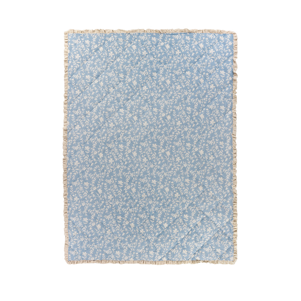 Floral Blue Bedding - Amelia 100% Cotton Quilted Bedspread Delph Blue Wylder