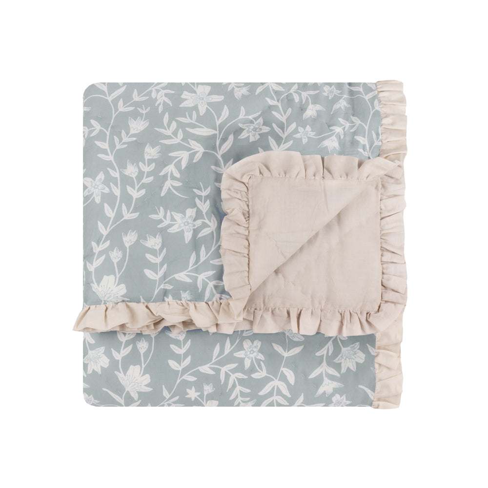 Floral Blue Bedding - Amelia 100% Cotton Quilted Bedspread Seafoam Wylder