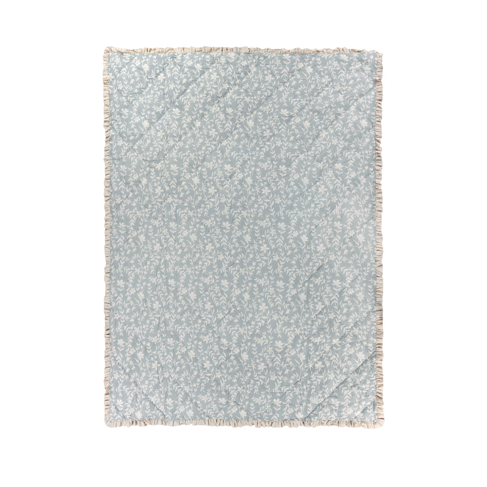 Floral Blue Bedding - Amelia 100% Cotton Quilted Bedspread Seafoam Wylder