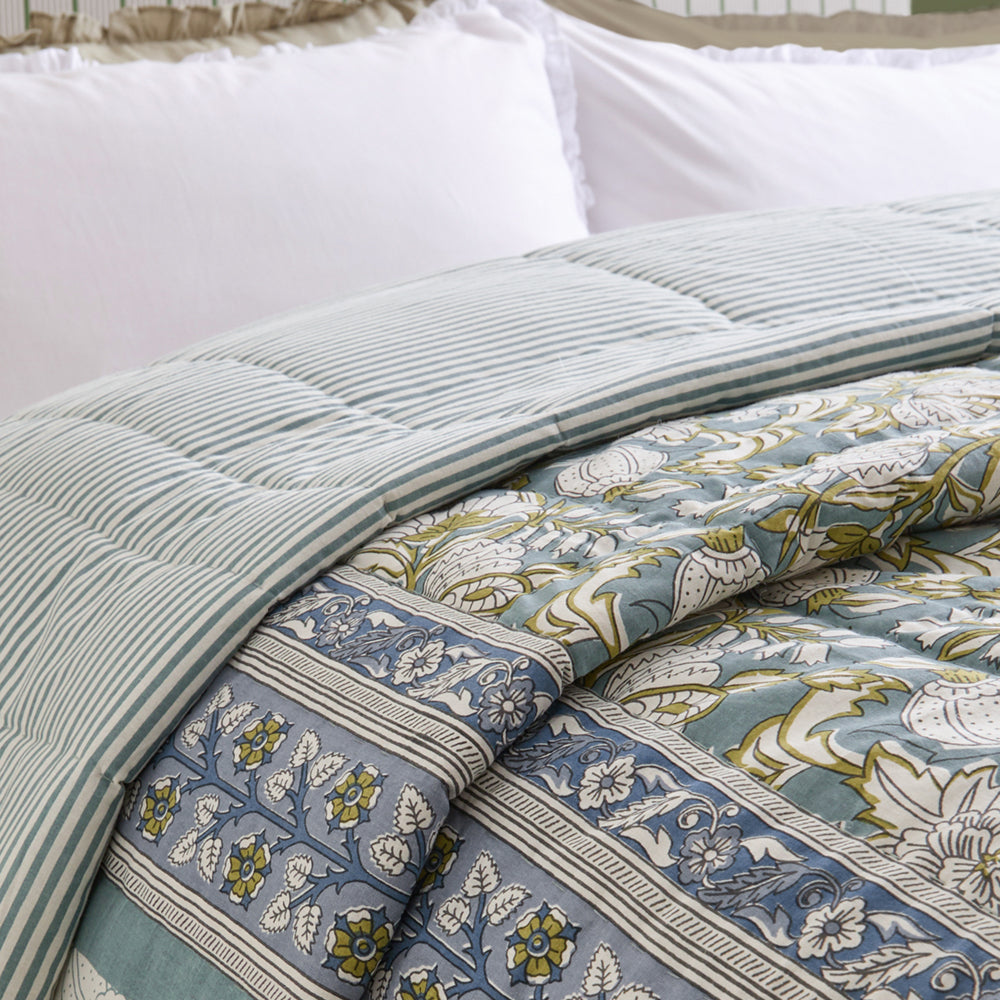 Floral Blue Bedding - Annabelle 100% Cotton Bedspread Blue Wylder