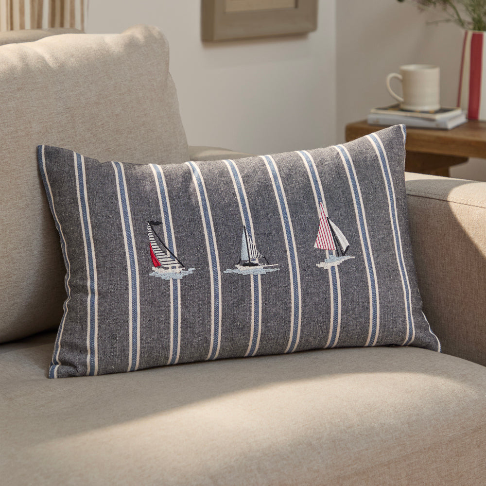 Striped Blue Cushions - Abersoch Regatta Rectangle Cushion Cover Navy Wylder