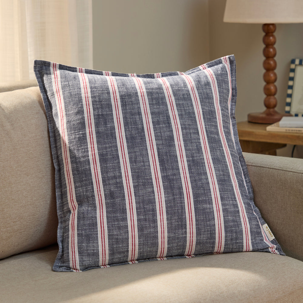 Striped Red Cushions - Abersoch Stripe 100% Cotton Cushion Cover Regatta Red Wylder