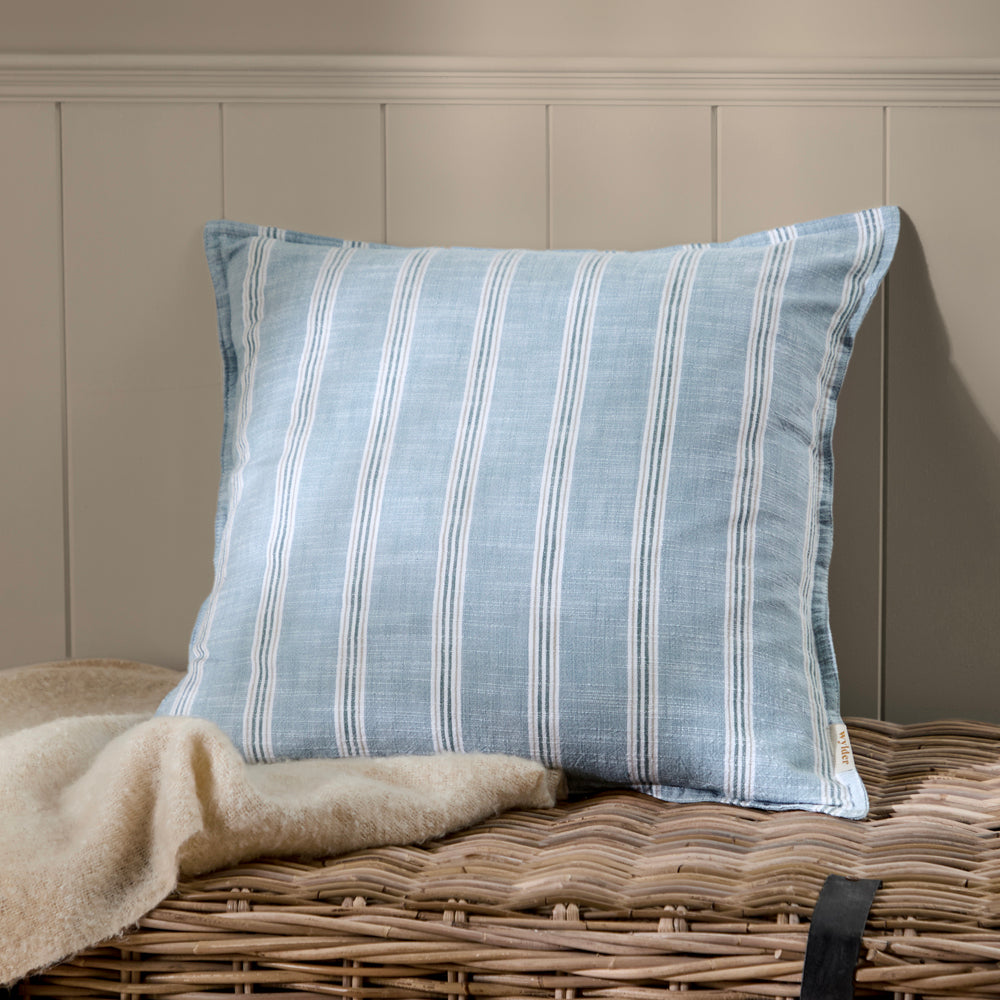 Striped Blue Cushions - Abersoch Stripe 100% Cotton Cushion Cover Sail Blue Wylder