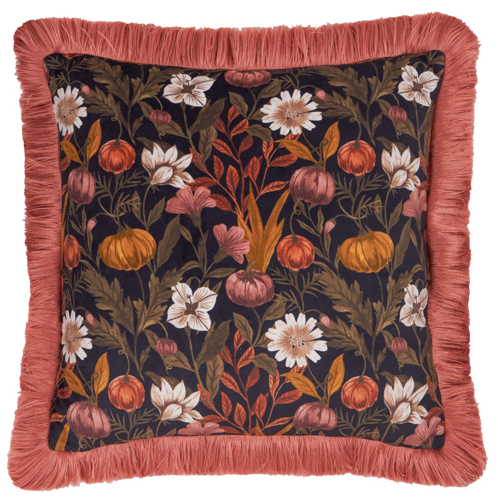 Floral Pink Cushions - Autumn Garden Fringed Velvet Cushions Burnished Rose/Moss Wylder