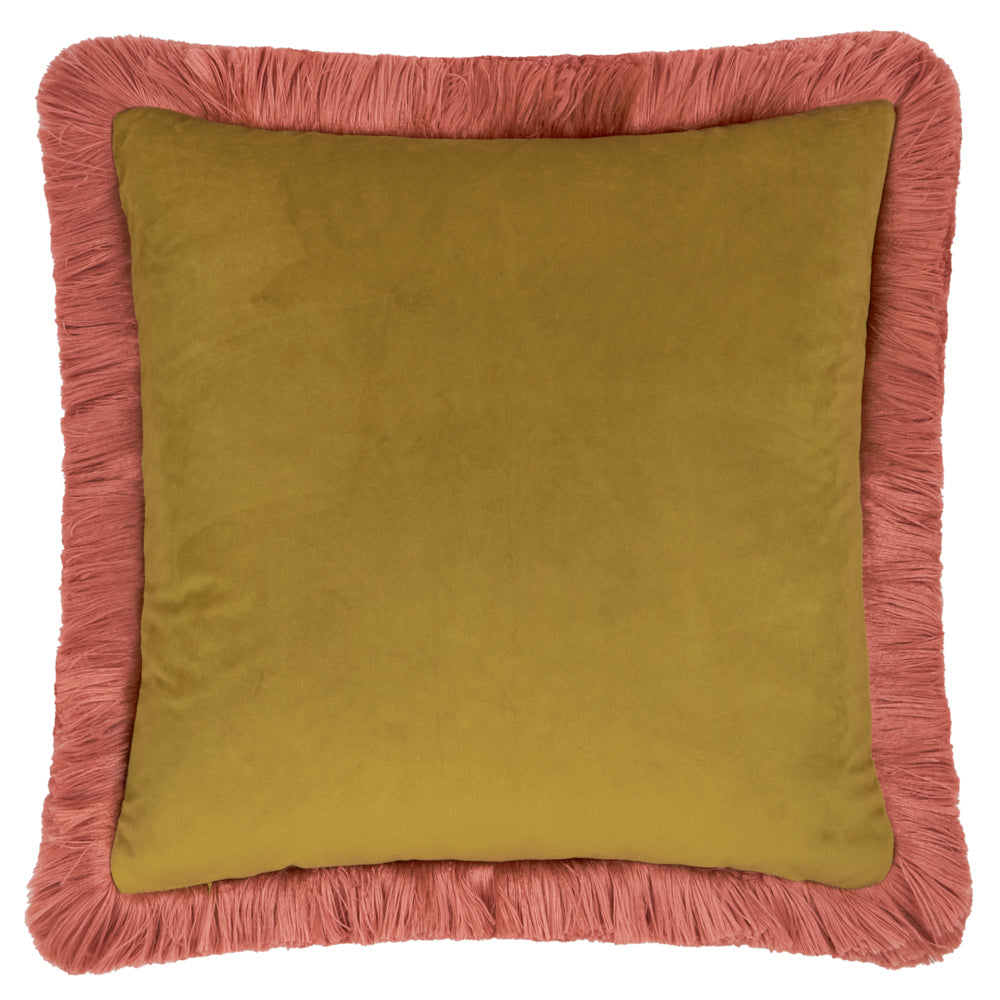 Floral Pink Cushions - Autumn Garden Fringed Velvet Cushions Burnished Rose/Moss Wylder