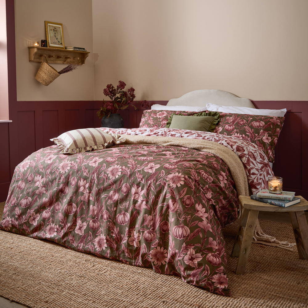Floral Pink Bedding - Autumn Garden Reversible Duvet Cover Set Rose Wylder