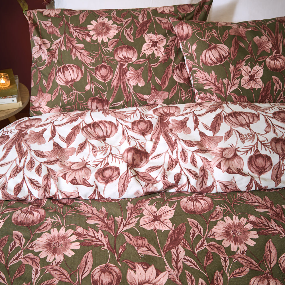 Floral Pink Bedding - Autumn Garden Reversible Duvet Cover Set Rose Wylder