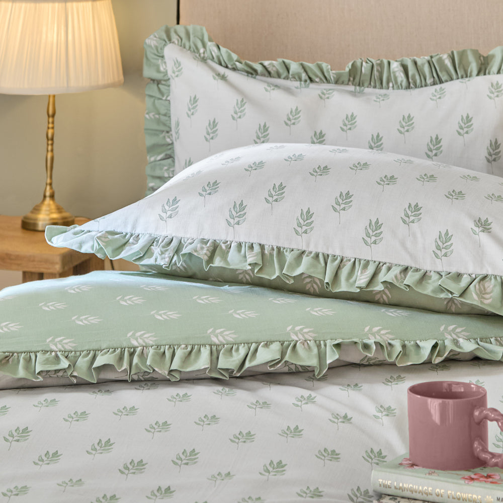 Woodland White Bedding - Ava Reversible Duvet Cover Set White Sage Wylder