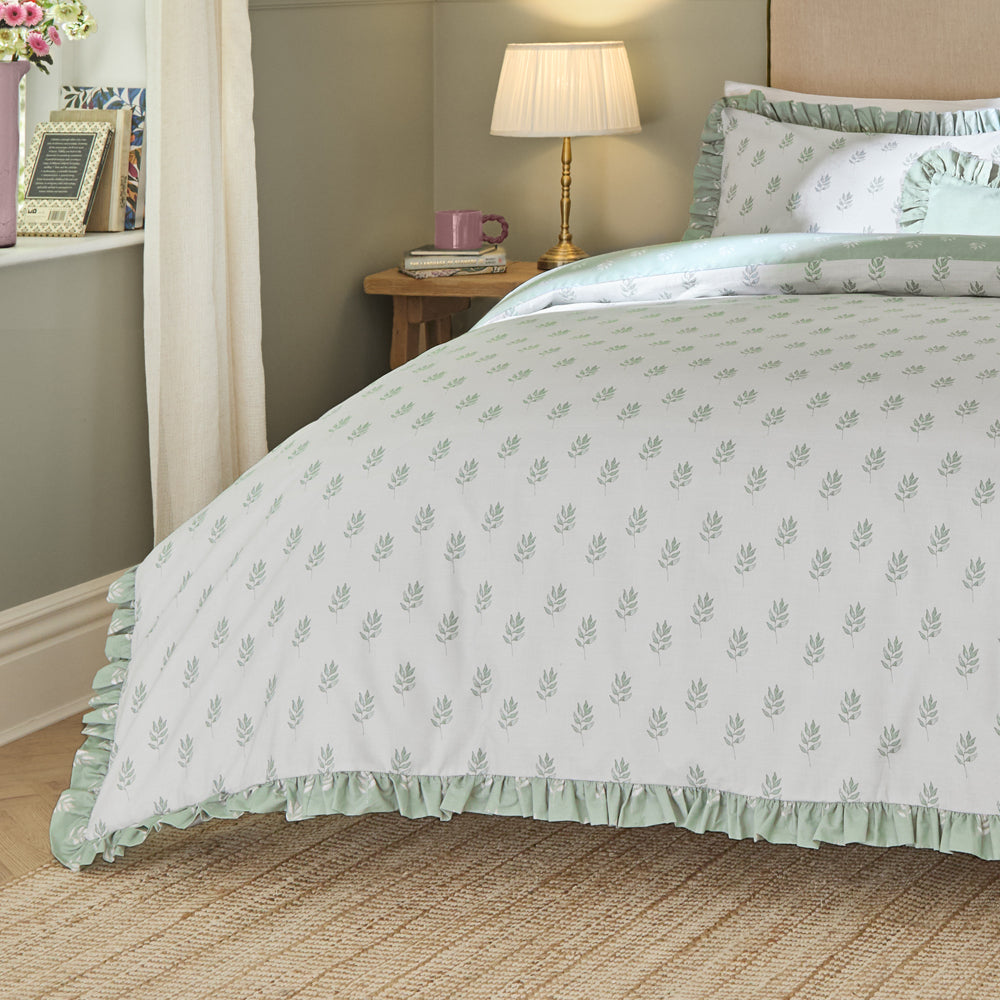 Woodland White Bedding - Ava Reversible Duvet Cover Set White Sage Wylder