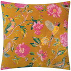 Floral Yellow Cushions - Aviary 100% Cotton Velvet Feather Filled Cushion Gold Wylder