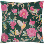 Floral Green Cushions - Aviary 100% Cotton Velvet Feather Filled Cushion Teal Green Wylder