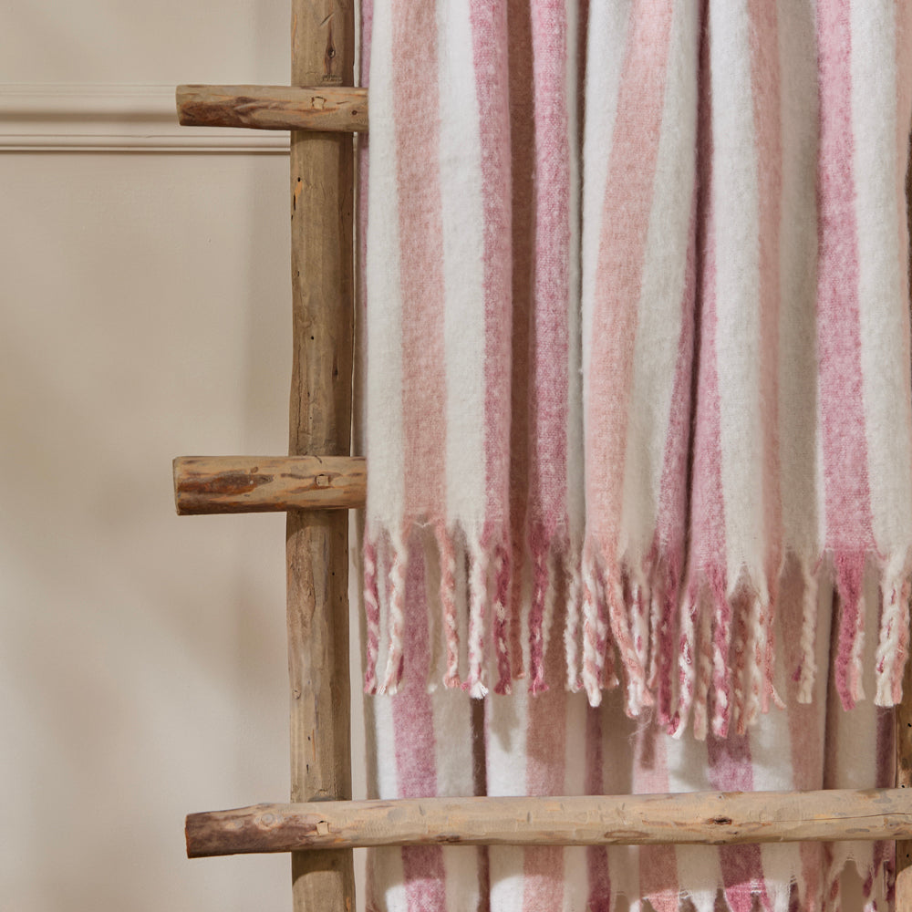 Striped Pink Throws - Beechwood Woven Stripe Throw Camellia Wylder
