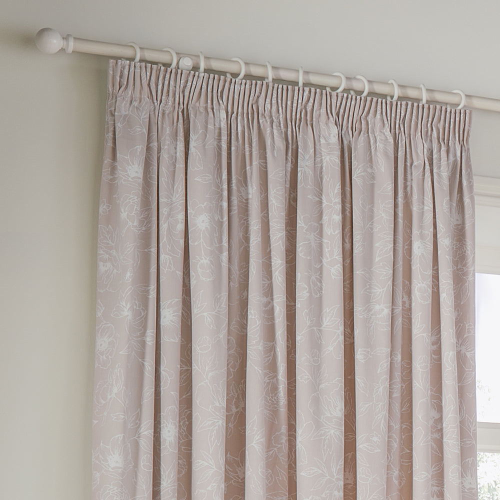 Floral Pink Curtains - Bella Floral 100% Cotton Lined Pencil Pleat Curtains Natural Wylder