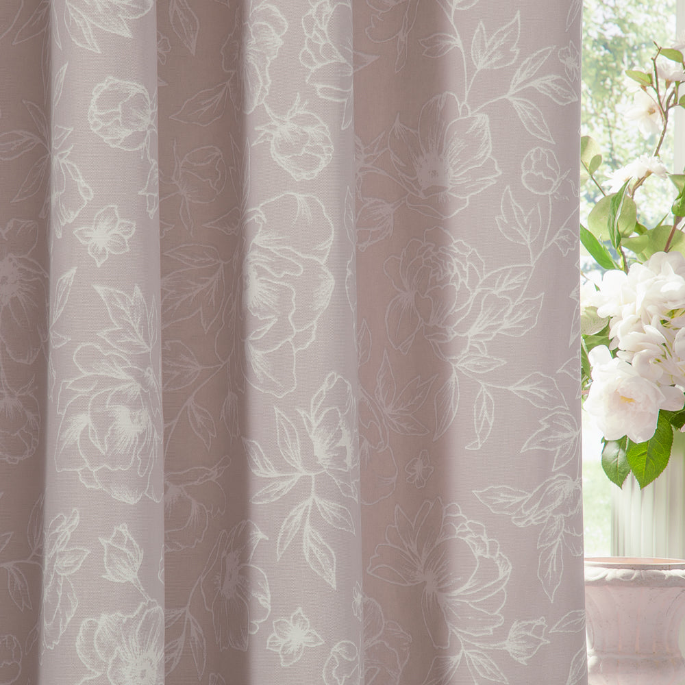 Floral Pink Curtains - Bella Floral 100% Cotton Lined Pencil Pleat Curtains Natural Wylder