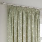 Floral Green Curtains - Bella Floral 100% Cotton Lined Pencil Pleat Curtains Sage Wylder
