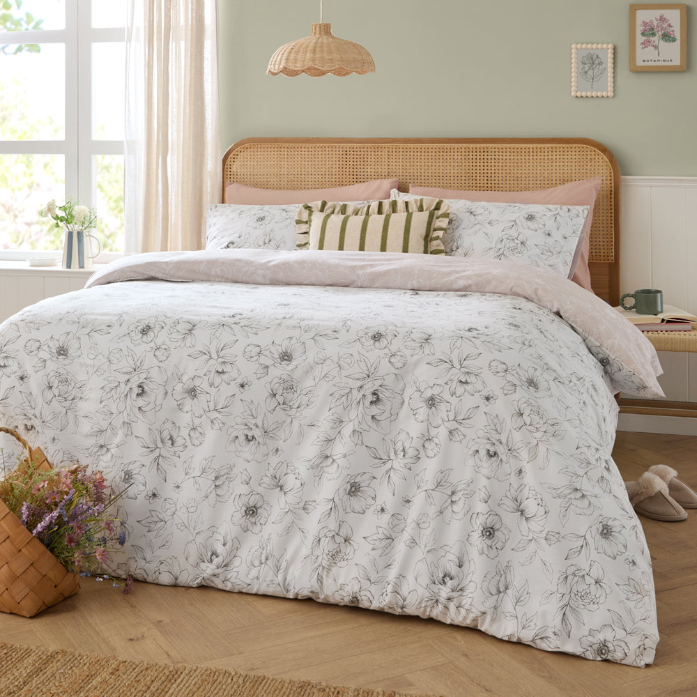 Floral Pink Bedding - Bella Reversible Floral Duvet Cover Set Natural Wylder