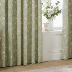 Floral Green Curtains - Bella Floral 100% Cotton Lined Eyelet Curtains Sage Wylder