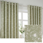 Floral Green Curtains - Bella Floral 100% Cotton Lined Eyelet Curtains Sage Wylder