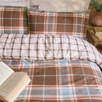 Check Brown Bedding - Braemar Check Soft Brushed Cotton Duvet Cover Set Chocolate/Blue Wylder Nature