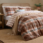 Check Brown Bedding - Braemar Check Soft Brushed Cotton Duvet Cover Set Chocolate/Blue Wylder Nature