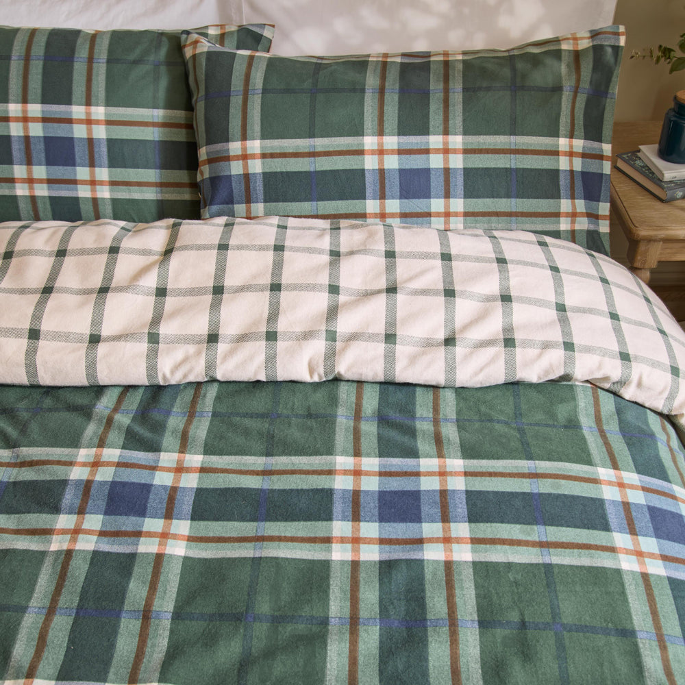 Check Green Bedding - Braemar Check Soft Brushed Cotton Duvet Cover Set Forest/Navy Wylder Nature