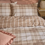 Check Beige Bedding - Braemar Check Soft Brushed Cotton Duvet Cover Set Natural Wylder Nature