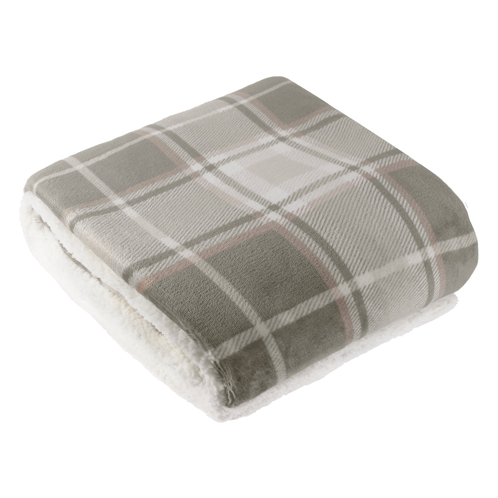 Check Green Throws  - Braemar Check Sherpa Fleece Throw Green/Natural Wylder