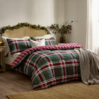 Check Red Bedding  - Braemar Check Soft Brushed Cotton Duvet Cover Set Berry/Pine Wylder