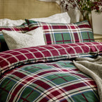 Check Red Bedding  - Braemar Check Soft Brushed Cotton Duvet Cover Set Berry/Pine Wylder