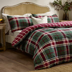 Check Red Bedding  - Braemar Check Soft Brushed Cotton Duvet Cover Set Berry/Pine Wylder