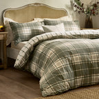 Check Green Bedding  - Braemar Check Soft Brushed Cotton Duvet Cover Set Green/Natural Wylder