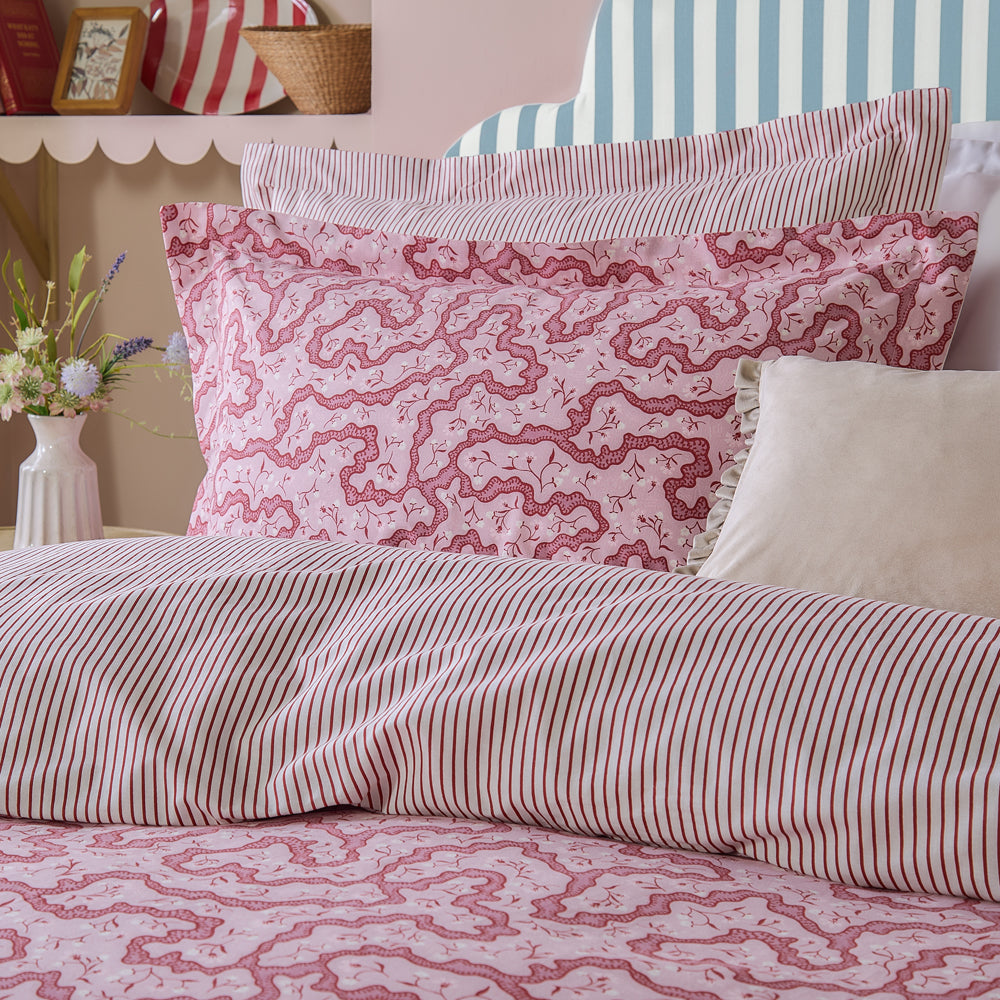 Floral Pink Bedding  - Brianna Floral 100% Cotton Duvet Cover Set Cherry Wylder