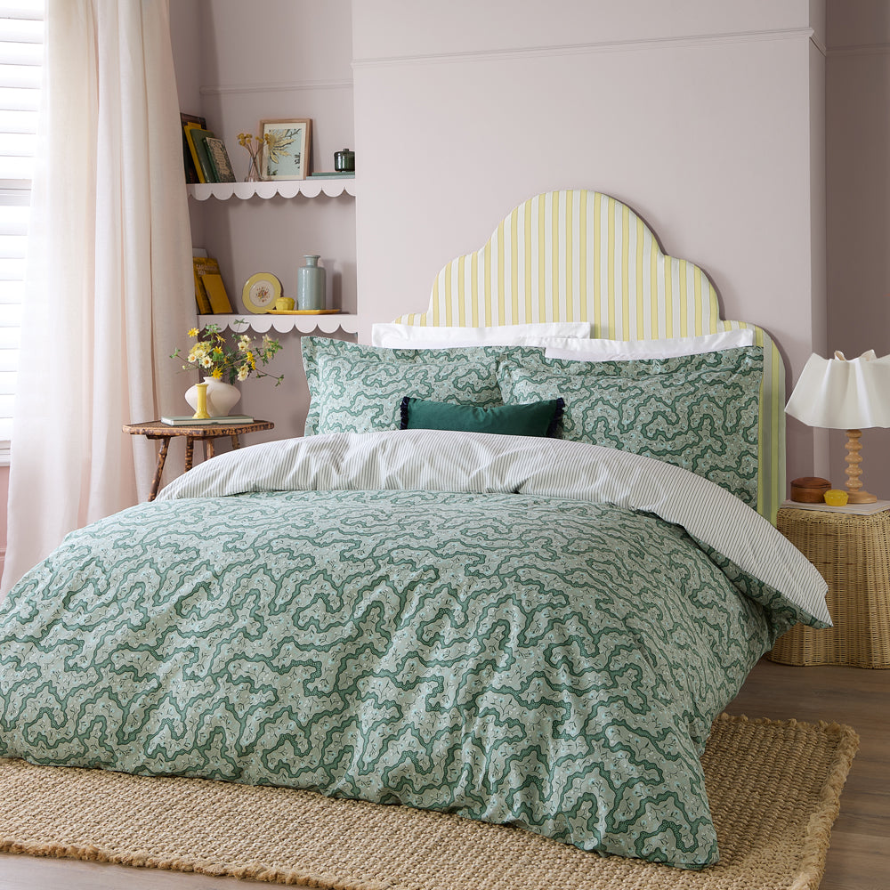 Floral Green Bedding  - Brianna Floral 100% Cotton Duvet Cover Set Tarragon Green Wylder