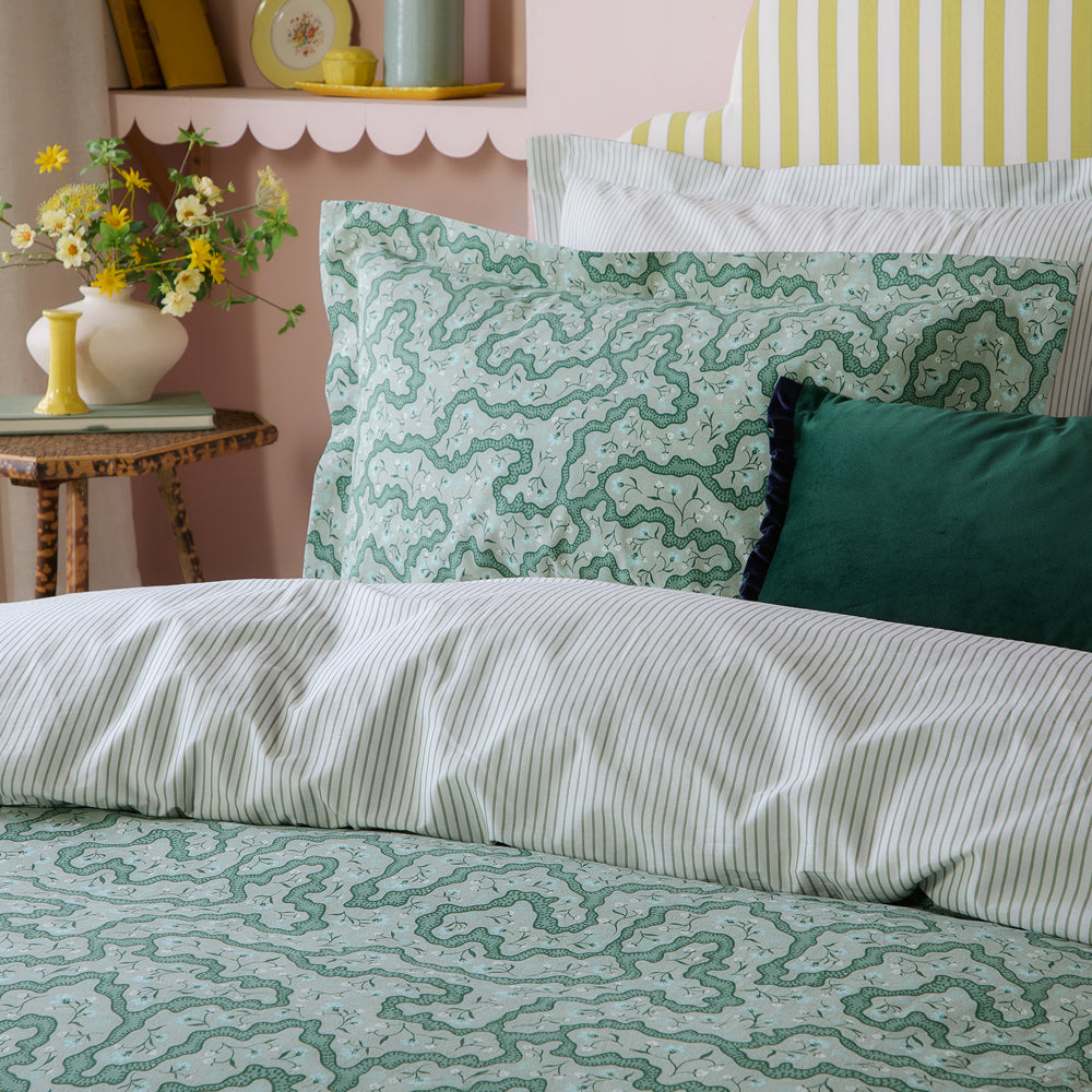 Floral Green Bedding  - Brianna Floral 100% Cotton Duvet Cover Set Tarragon Green Wylder