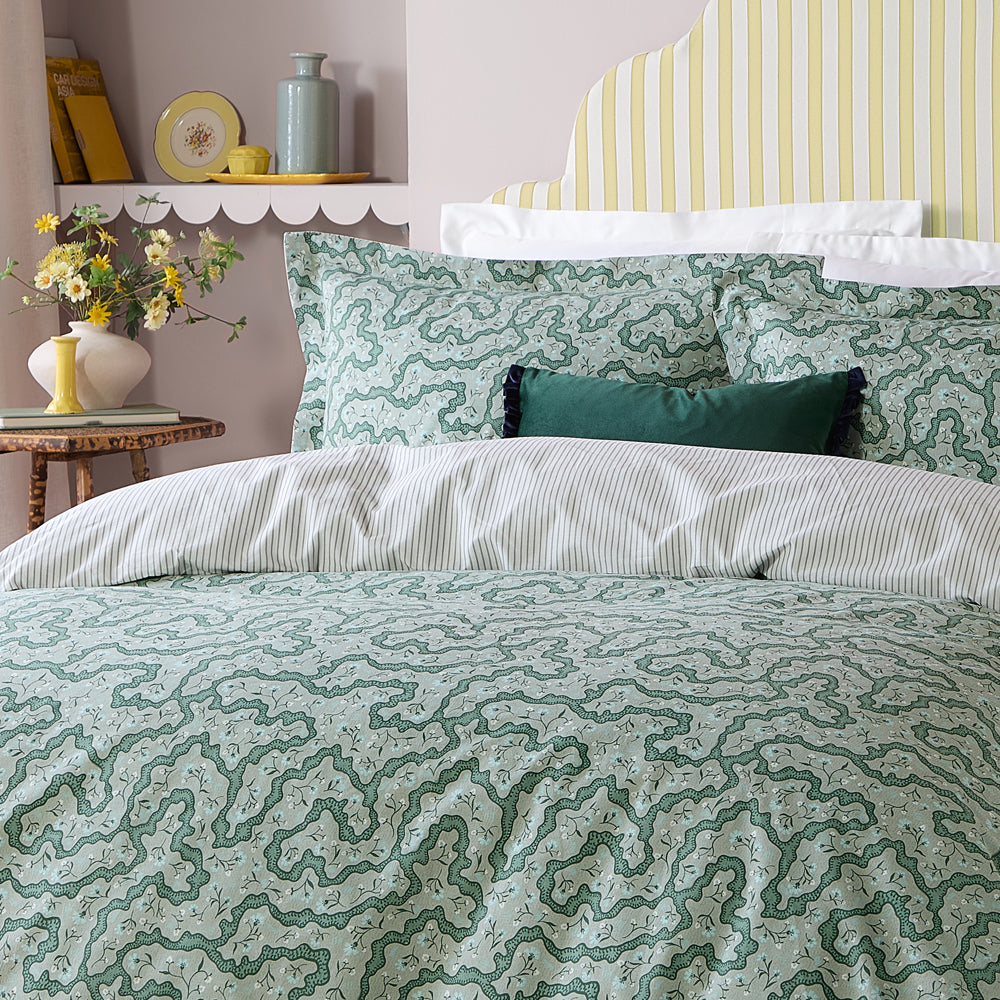 Floral Green Bedding  - Brianna Floral 100% Cotton Duvet Cover Set Tarragon Green Wylder