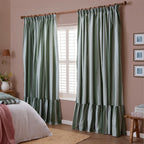 Striped Green Curtains - Birdie Stripe Fully Lined Ruffle Pencil Pleat Curtains Bay Green/Mist Wylder