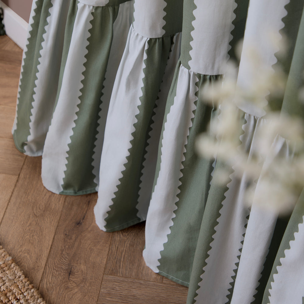 Striped Green Curtains - Birdie Stripe Fully Lined Ruffle Pencil Pleat Curtains Bay Green/Mist Wylder