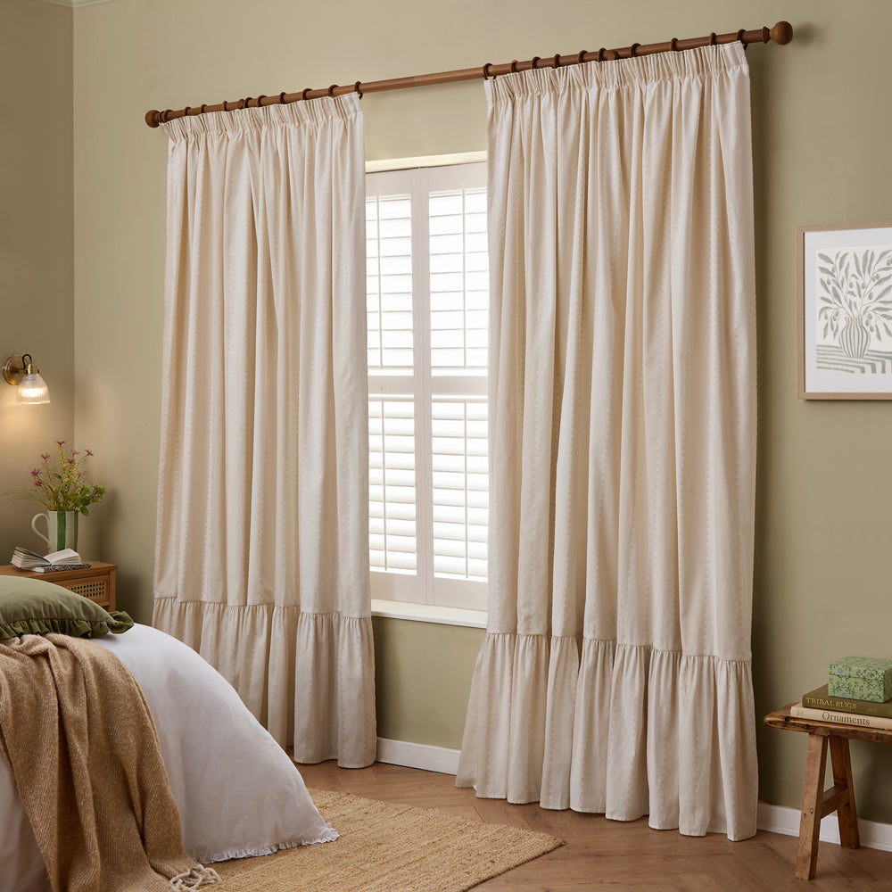 Striped Beige Curtains - Birdie Stripe Fully Lined Ruffle Pencil Pleat Curtains Oat/Milk Wylder