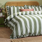 Striped Green Bedding  - Birdie Stripe Ruffle Duvet Cover Set Bay Green/Mist Wylder