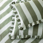 Striped Green Bedding  - Birdie Stripe Ruffle Duvet Cover Set Bay Green/Mist Wylder