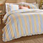 Striped Yellow Bedding - Birdie Stripe Ruffle Duvet Cover Set Lemon/Sky Wylder