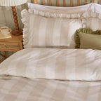 Striped Beige Bedding - Birdie Stripe Ruffle Duvet Cover Set Oat/Milk Wylder