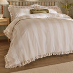 Striped Beige Bedding - Birdie Stripe Ruffle Duvet Cover Set Oat/Milk Wylder