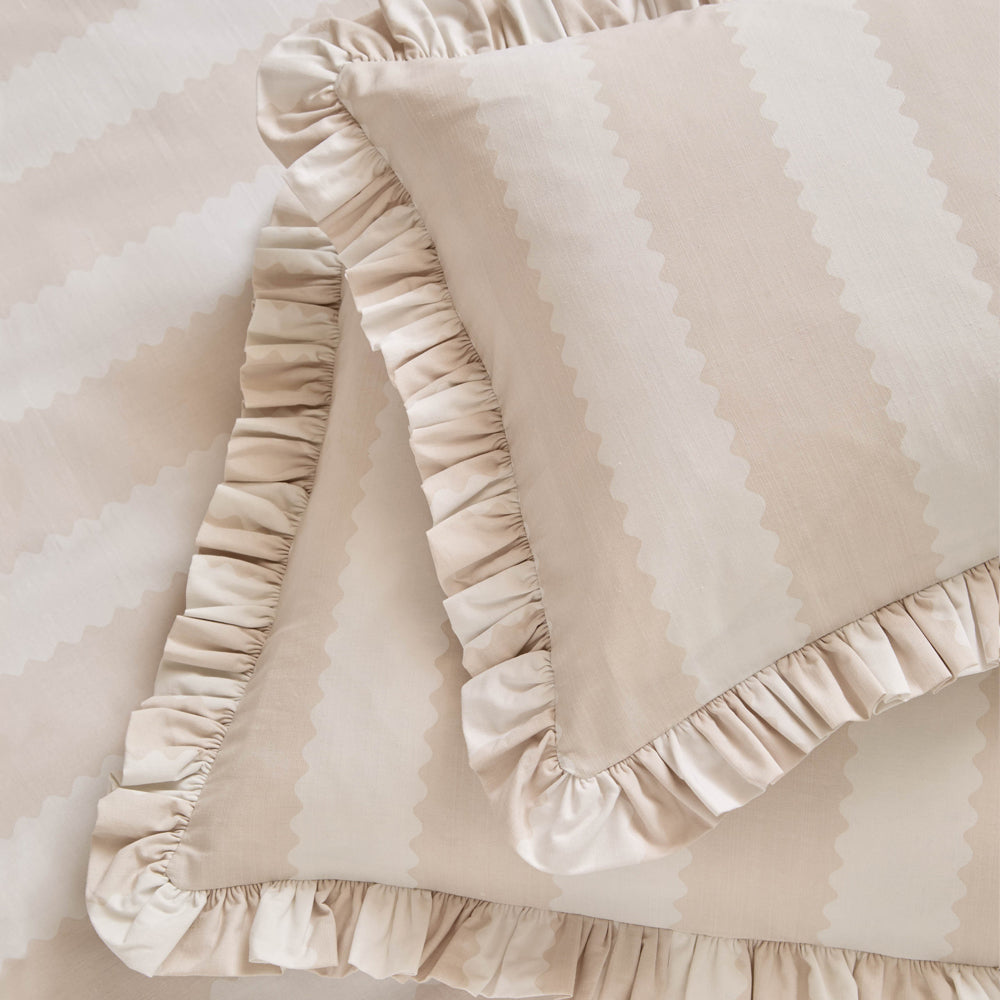 Striped Beige Bedding - Birdie Stripe Ruffle Duvet Cover Set Oat/Milk Wylder